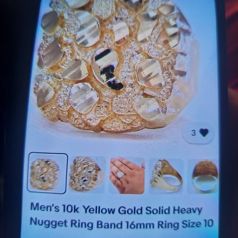 Men 10k yellow gold solid heavy nugget ring band 16mm ring sing 10